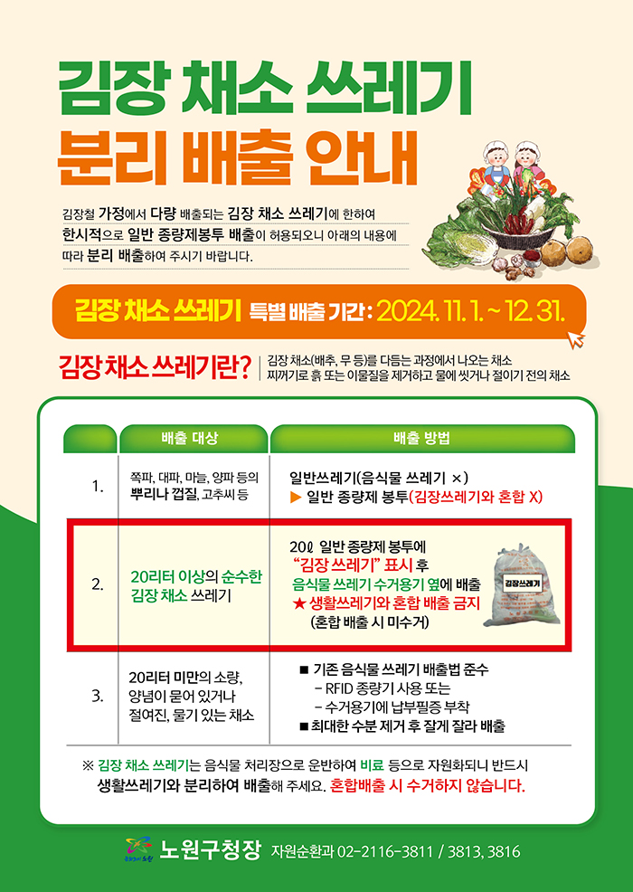 김장 채소 쓰레기 특별 분리 배출 포스터